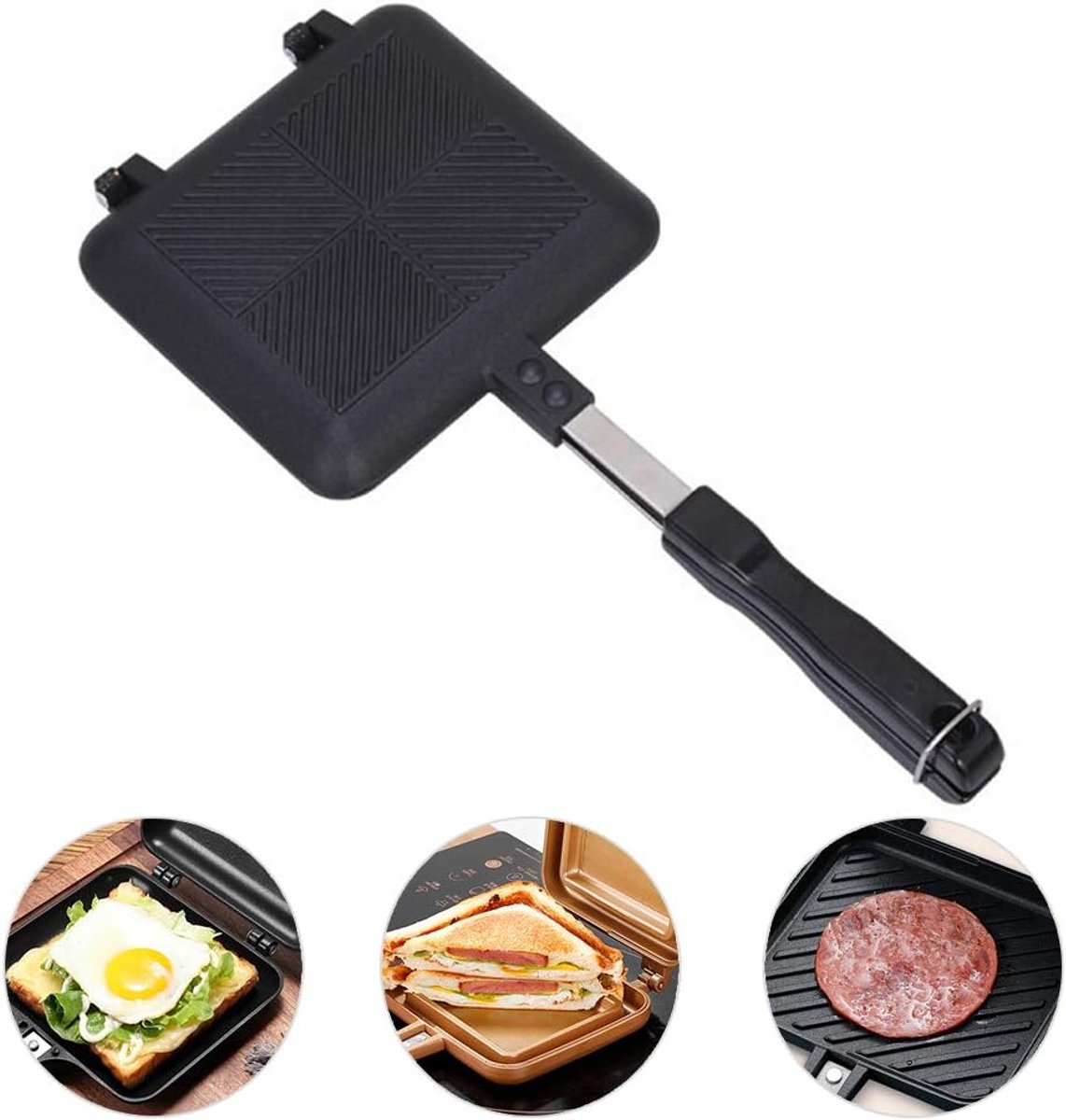 SnelShoppen - Sandwich Maker - Dubbelzijdige Aluminium Bakpan met Handvatten - Antiaanbak Griddle Pan voor Heerlijke Toast - Ideaal voor Binnen en Bui