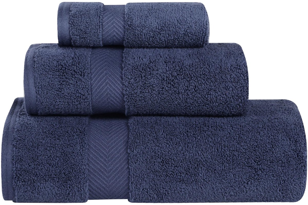 SnelShoppen - Superior Zero Twist Handdoekenset 3-delig, Extra Zachte Badhanddoek, Gezichtshanddoek en Handdoek, 100% Katoen, Langvezelig, Nachtblauw,