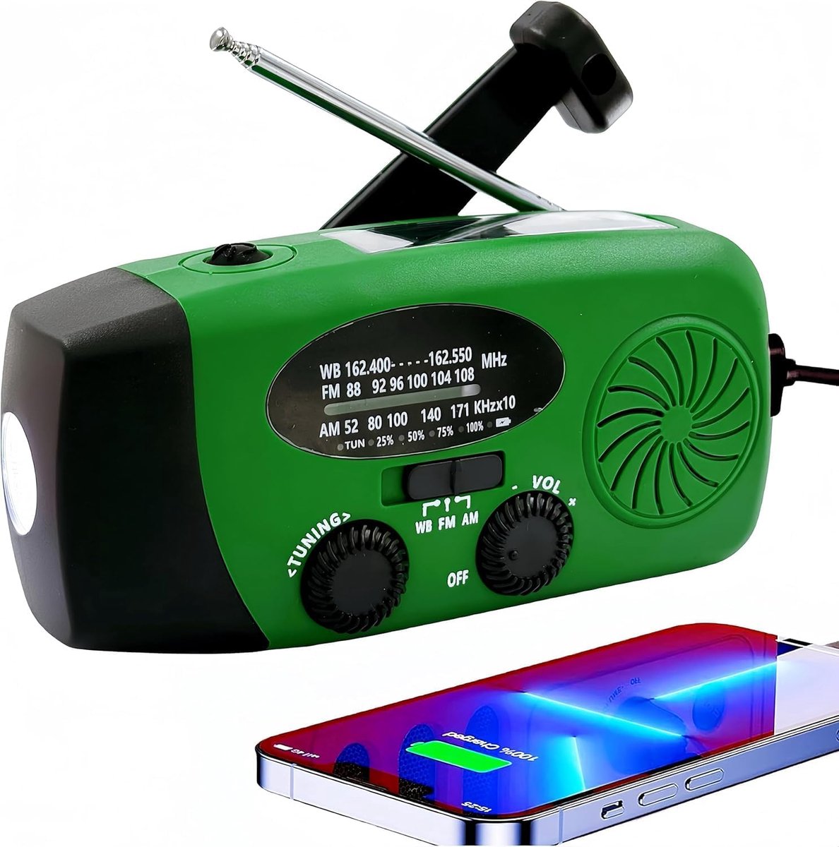 SnelShoppen - Solar Noodradio met Handcrank en 5000mAh Powerbank | Draagbare Zelfopladende Radio met SOS Alarm, LED Zaklamp en USB Oplaadfunctie voor