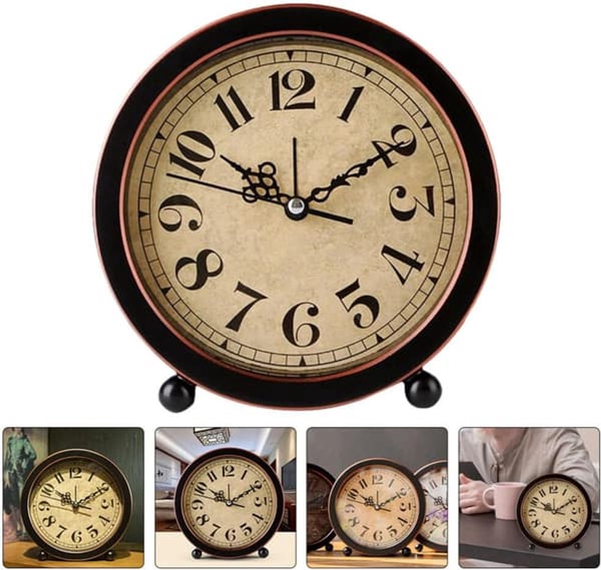 Vintage wekker. Een decoratieve bureauklok, geschikt voor slaapkamers, keukens en kantoren. Stil ontwerp, een stijlvolle keuze voor je interieur. Gemaakt van duurzame materialen.