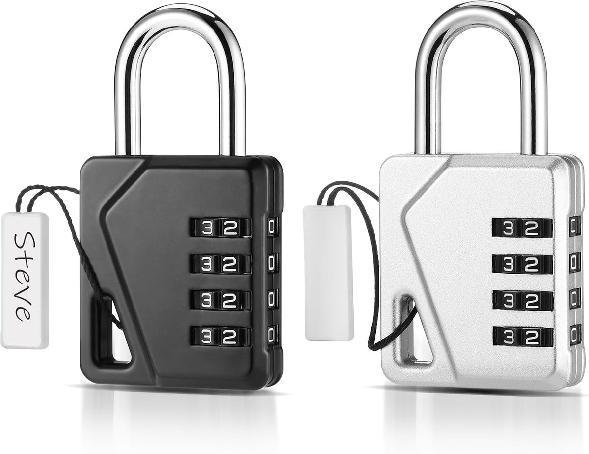 SnelShoppen - Pack van 2 Combinatielocks Padlocks met 4 Cijfercode en DIY Naamlabel, Weerbestendige En Roestvrije Slot voor Gym Lockers en Schoolkaste