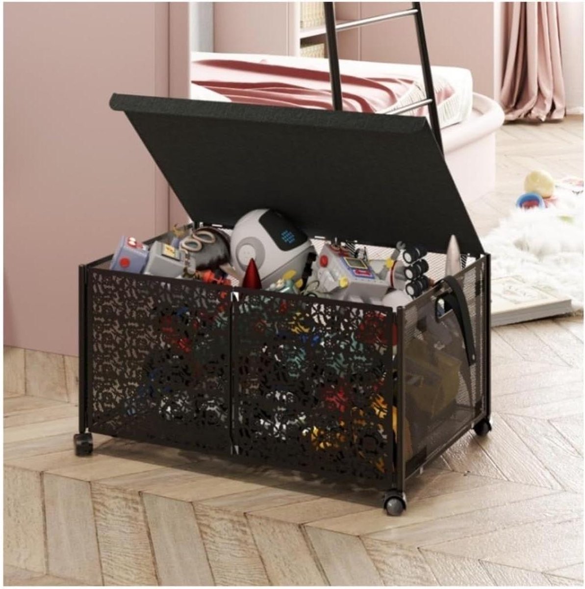 Speelgoed Opbergdoos - Speelgoedkist Organizer - Speelgoed Opbergen - Opvouwbaar Met Wielen - 60 x 42 x 32 cm - Zwart