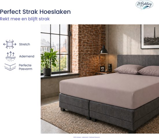 24-Bedding - Jersey Topper Hoeslaken - Topdek Hoeslaken Jersey - Extra zacht - 97% katoen - 3% Elastaan - 80x220 cm - Taupe - 5 t/m 15 cm hoogte.