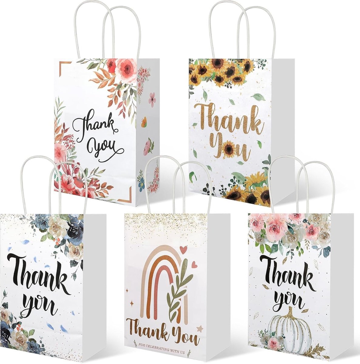 Set van 20 Papieren Cadeauzakken met Handvat, 21 x 15 x 8 cm, Ideaal voor Verjaardagen, Bruiloften en Feestjes