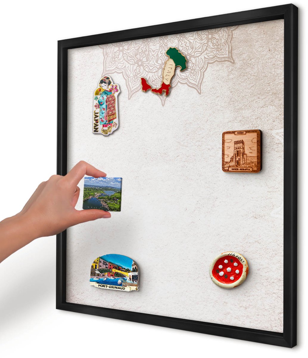 Artprintcave Romig Magneetbord mit Zwart Frame - 50x50 cm - Etnische Patronen Magnetisch Bord Voor Magneten - Boho Magneet Bord mit Frame - Achtergronden En Patronen