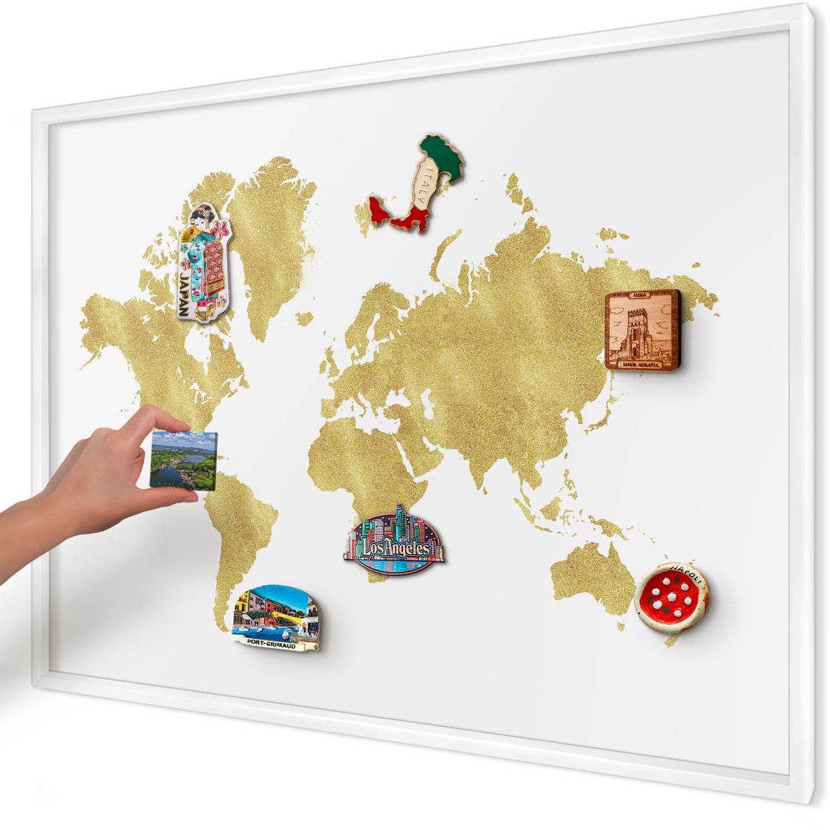 Artprintcave Wit Magneetbord mit Witte Lijst - 100x70 cm - Wereldkaart Magneet Bord mit Frame - Modern Notitiebord - Kaarten