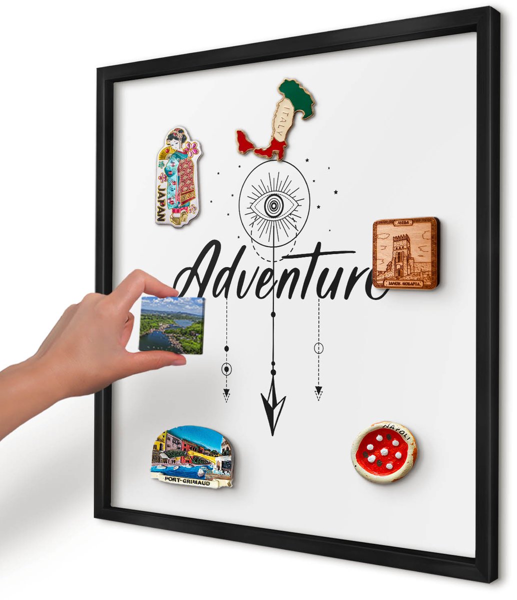Artprintcave Wit Magneetbord mit Zwart Frame - 50x50 cm - Avontuurthema Magneetbord Voor Keuken - Minimalist Wandbord Magnetisch - Teksten