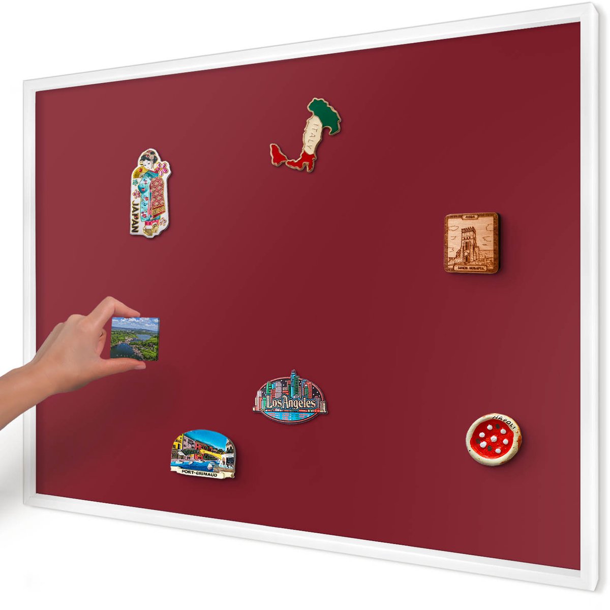 Artprintcave Bordeaux Magneetbord mit Witte Lijst - 100x70 cm - Levendig Bordeauxrood Memobord Keuken - Minimalist Magnetisch Bord Voor Magneten - Achtergronden En Patronen