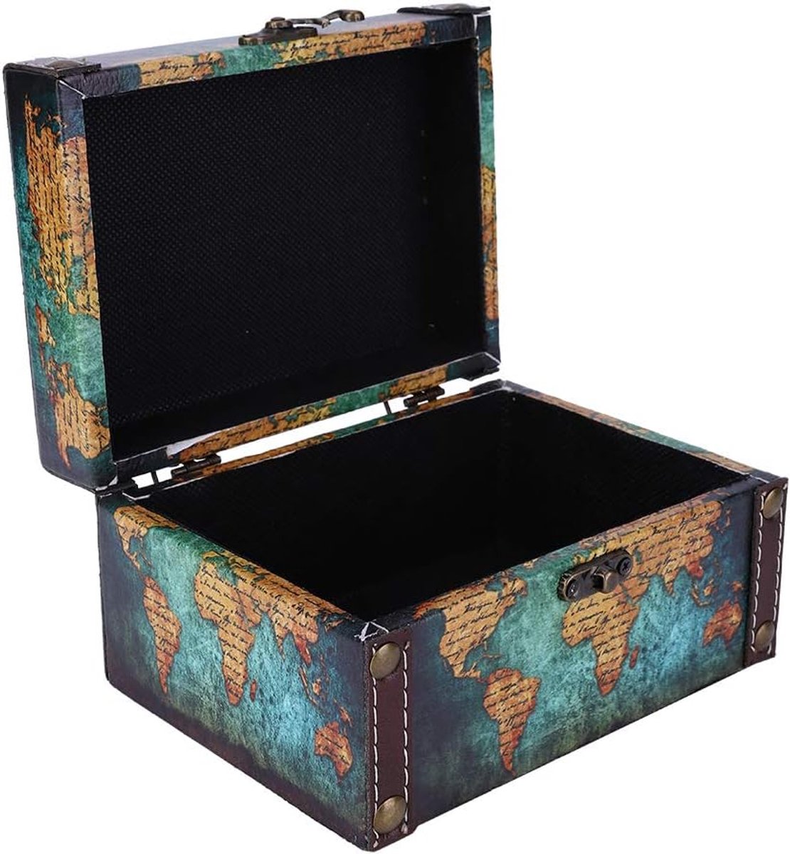 SnelShoppen - Vintage Houten Opbergdoos voor Sieraden en Snuisterijen, 2208A-06-Groene Kaart, Antieke Sluiting, Stofbestendig, Perfect voor Organisati