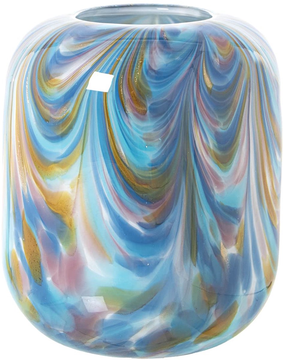 SnelShoppen - Jarrón Glas Wit/Blauw Ø19x21cm - Decoratieve Vaasje voor Bloemen, Kerst, Feest, Keuken, Tuin, Modern Interieur