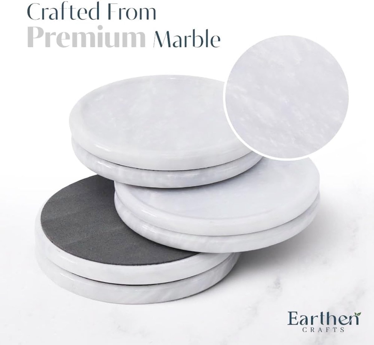 Onderzetters set van 6 - Marmer 8,9 cm - Witte ronde stenen - Inclusief houder en deksel - ShopVlot