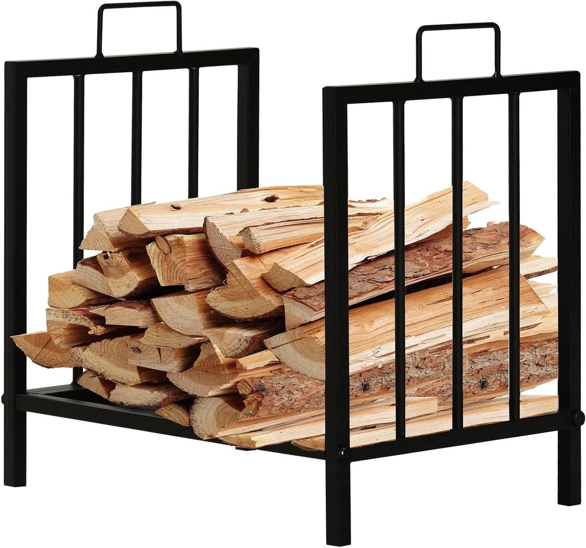 Brandhoutrek - Houthouder Haardhout - Opslag Haardhout - Robuuste Metalen Constructie - 39 x 325 x 46 cm - Zwart
