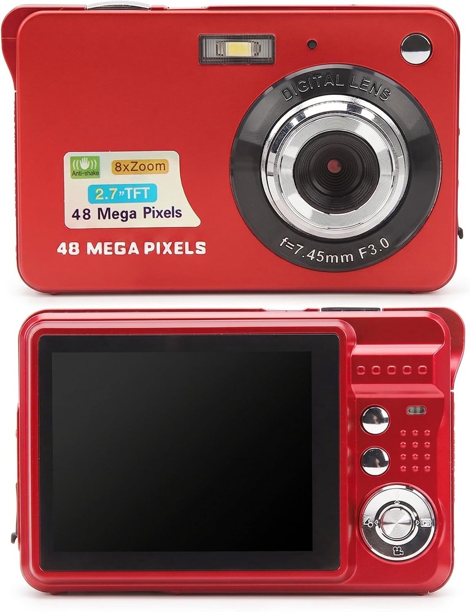 SnelShoppen - 4K Digitale Camera 48MP met 8x Zoom, 2.7 Inch LCD Scherm, Compacte Camera met Zelfontspanner, Continue Opname, Anti-trilling, Ideaal voo