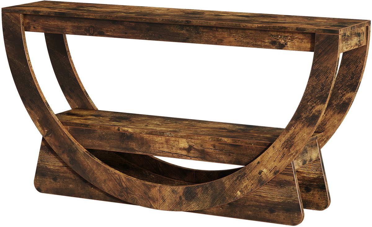 DMG Supply Consoletafel - Halfrond Onderstel - Met Opbergplank - 160 x 30 x 80 cm - Bruin - Plaatmateriaal