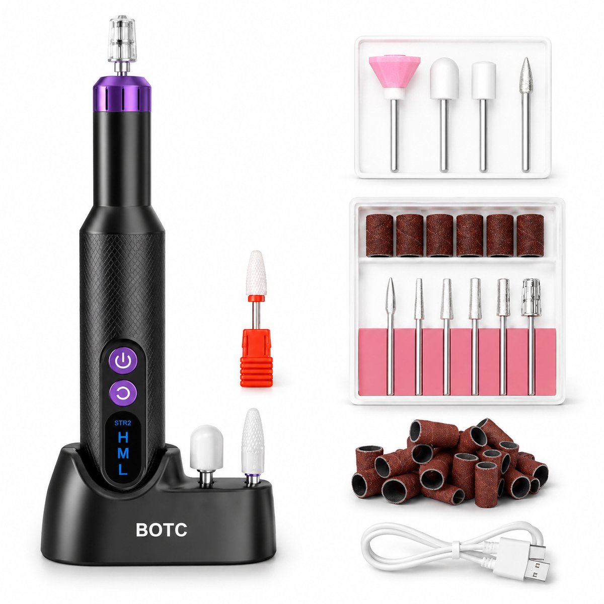 BOTC Elektrische Nagelvijl met Oplaadstation - Nagelfrees - Draadloos en Oplaadbaar - Nagelvijl - Manicure & Pedicure set - Zwart/Roze