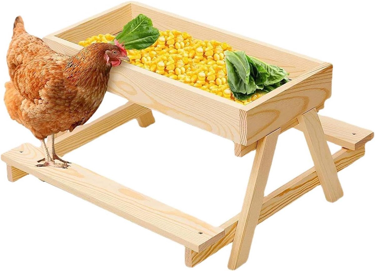 Kippentafel Voederbak - Voederstation Pluimvee - Hygiënisch Voeren - Houten Constructie Gaasbodem - 37.5x37.5x21cm - Niet gespecificeerd