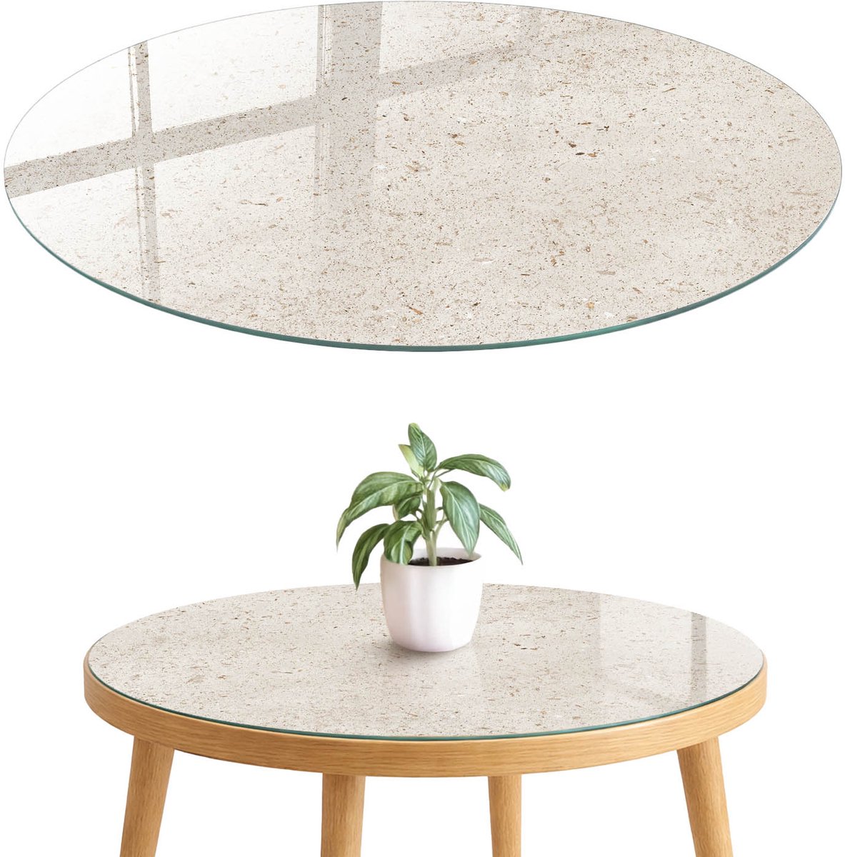 ArtPrintCave Romige Kalmte Glazen Tafelblad fi70 cm - Tafelblad Rond - Beige Bureaublad - Texturen Eettafel Met Glasplaat