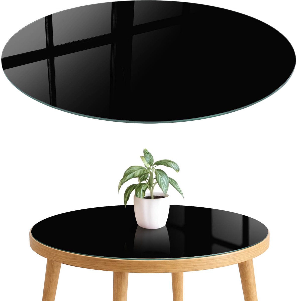 ArtPrintCave Zwart Glazen Tafelblad fi70 cm - Tafelblad Rond - Zwart Keukentafel - Achtergronden en patronen Glazen Eettafel