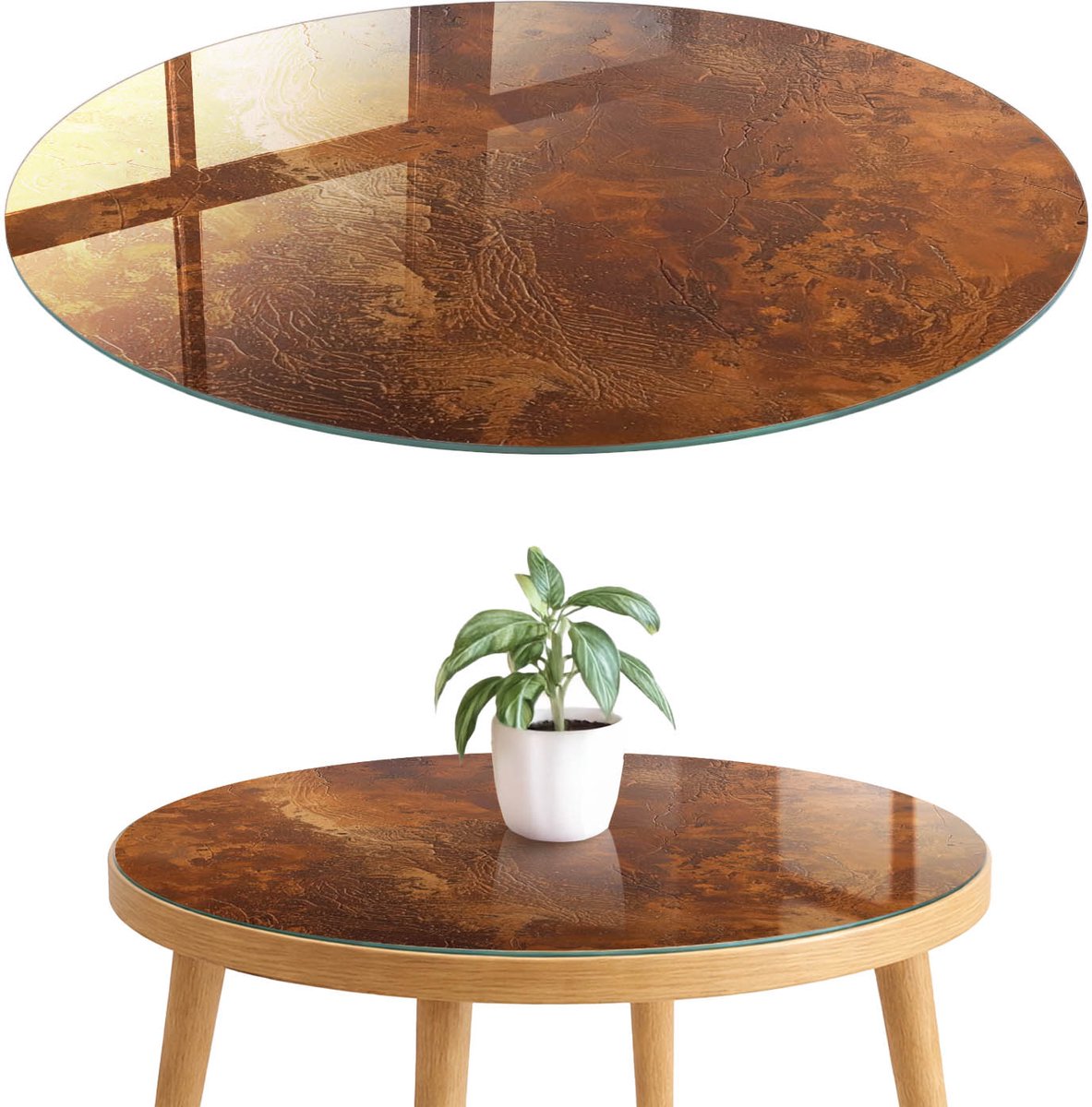 ArtPrintCave Aardtextuur Glazen Tafelblad fi70 cm - Tafelblad Rond - Bruin Keukentafel - Texturen Glasplaat