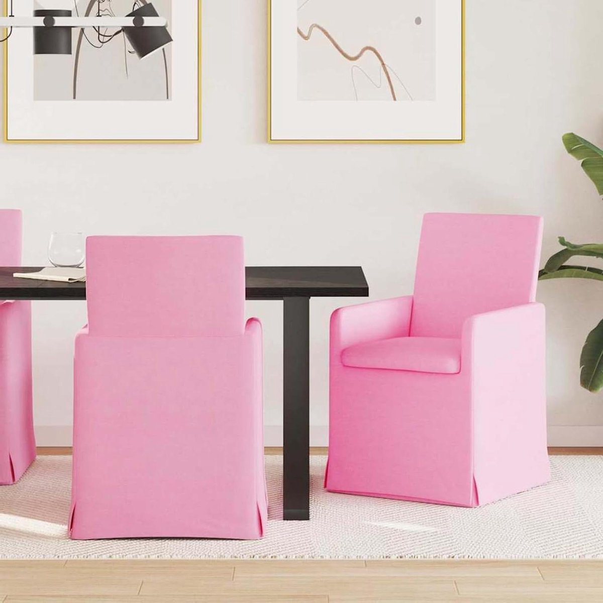Eetkamerstoelen - Stoelen Stoel - Comfortabel Zitten - Met Armleuning en Wielen - 57 x 67 x 95 cm - Roze