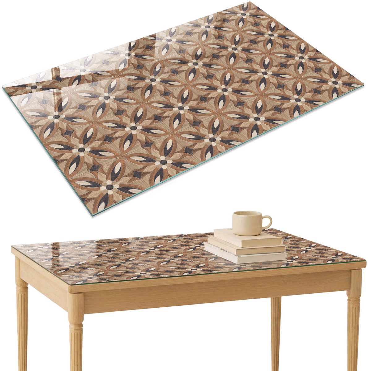 ArtPrintCave Geometrische mozaïek Glazen Tafelblad 120x80 cm - Tafelblad Rechthoek - Bruin Terrastafel - Achtergronden en patronen Glasplaat