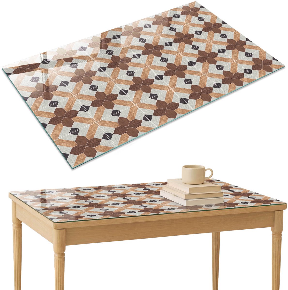 ArtPrintCave Geometrisch patroon Glazen Tafelblad 120x80 cm - Tafelblad Rechthoek - Bruin Glasplaat - Achtergronden en patronen Glazen Eettafel
