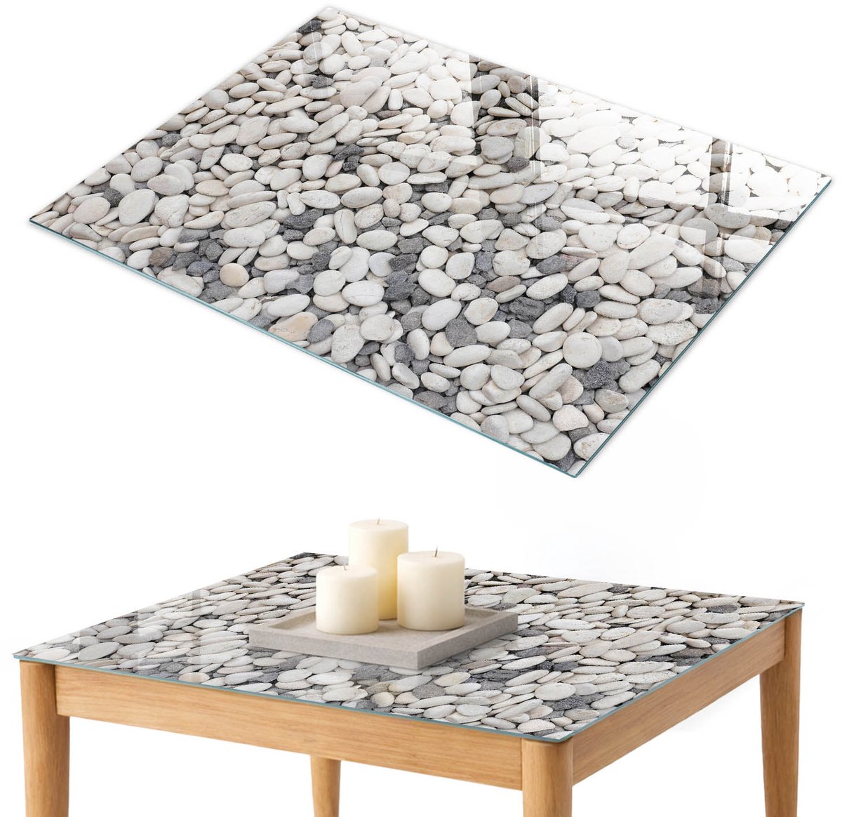 ArtPrintCave Steenstructuur Glazen Tafelblad 100x70 cm - Tafelblad Rechthoek - Wit Keukentafel - Texturen Keukentafel