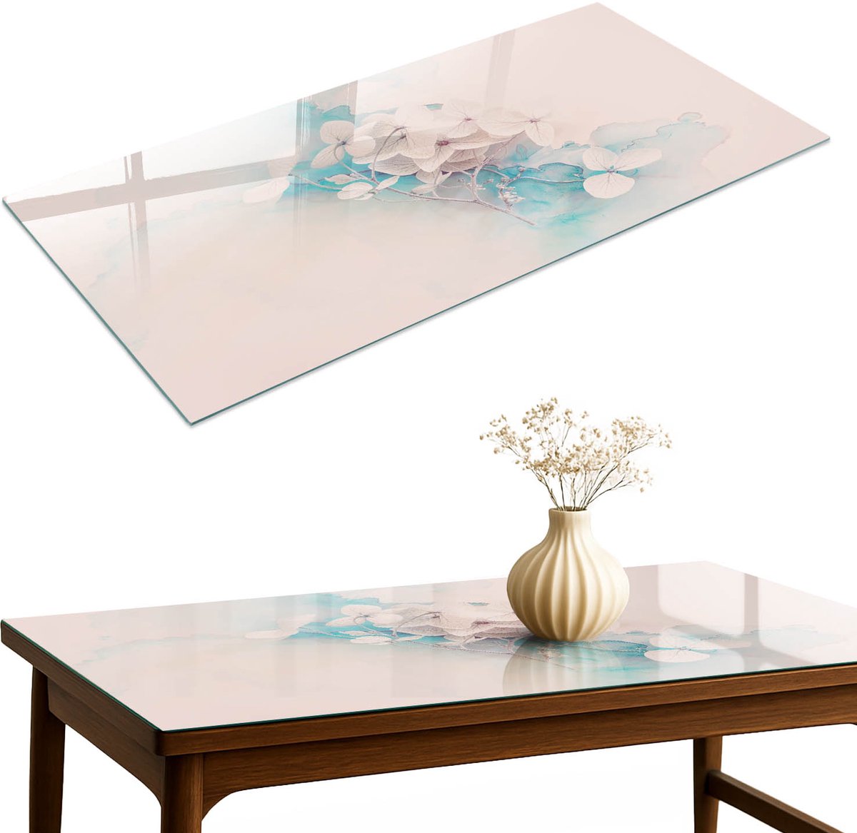ArtPrintCave Pastelkleurige bloemen Glazen Tafelblad 120x60 cm - Tafelblad Rechthoek - Wit Glasplaat - Bloemen en planten Keukentafel