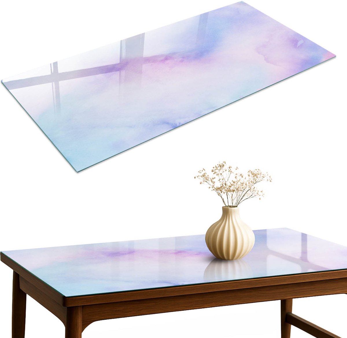ArtPrintCave Pastel harmonie Glazen Tafelblad 140x70 cm - Tafelblad Rechthoek - Paars Glazen Eettafel - Achtergronden en patronen Bureaublad