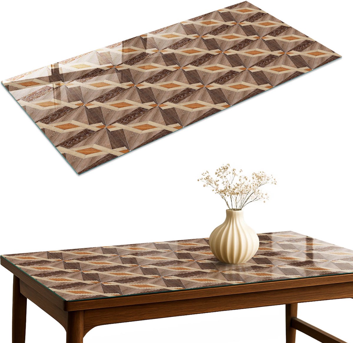 ArtPrintCave Geometrische mozaïek Glazen Tafelblad 120x60 cm - Tafelblad Rechthoek - Bruin Terrastafel - Geometrie Glasplaat