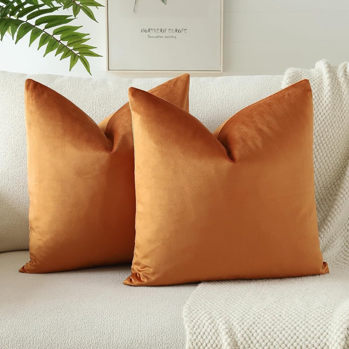 Set van 2 Zachte Velours Kussenhoezen 40x40 cm - Decoratieve Kussenhoezen voor Woonkamer en Slaapkamer in Oranje