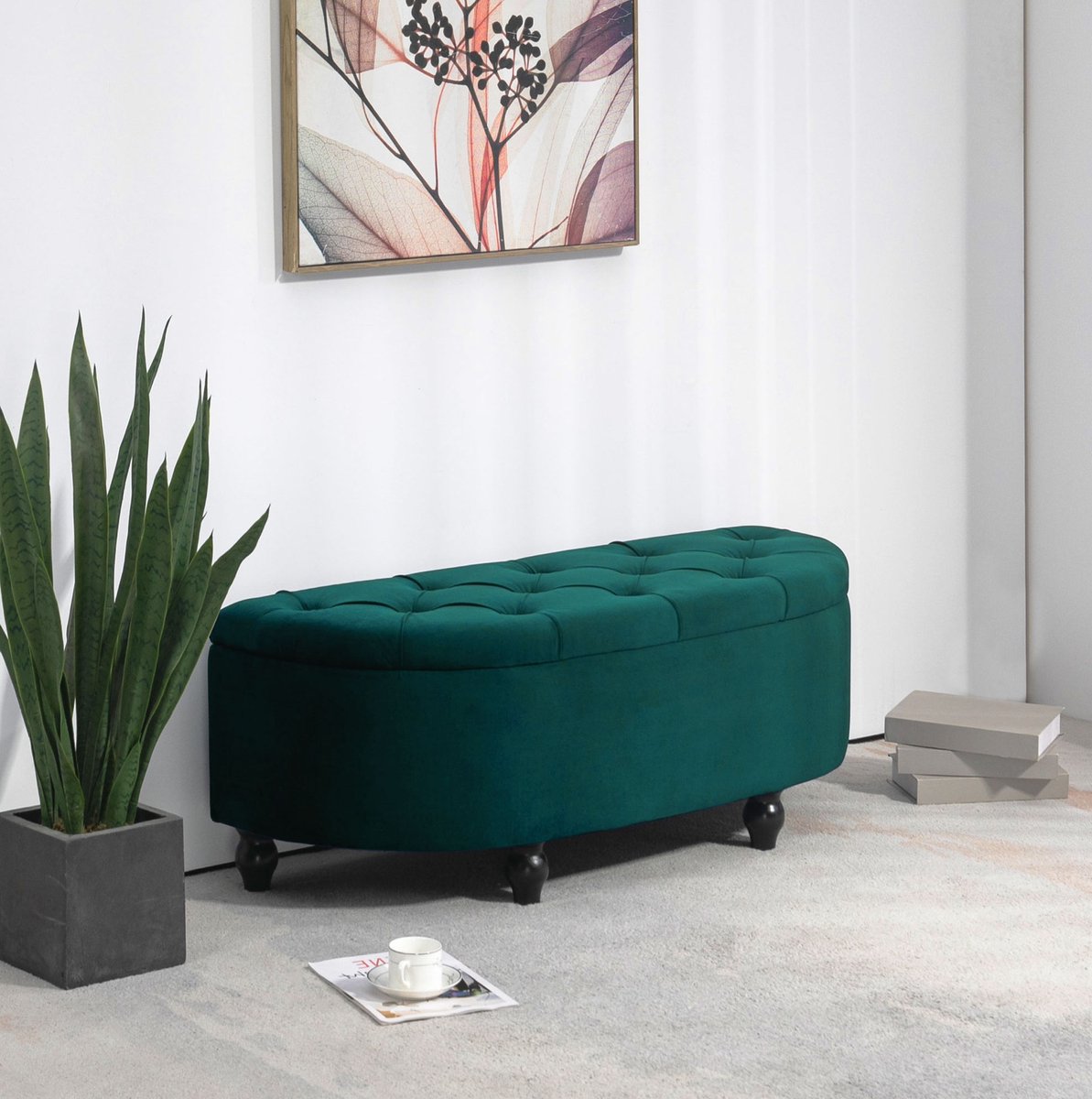 Bank Met Opbergruimte – 120 X 46 X 42 Cm – Velvet – Donkergroen – Gekapitonneerd – Voor Woonkamer En Hal