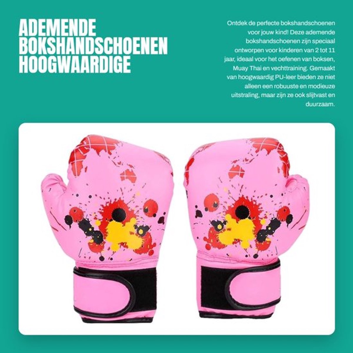 Bokshandschoenen Ademend - Hoogwaardig PU-leer - Geschikt voor Kinderen 2-11 Jaar - Robuust en Duurzaam - Klittenbandsluiting - Luchtgaten voor Ventilatie - Kindersporthandschoenen