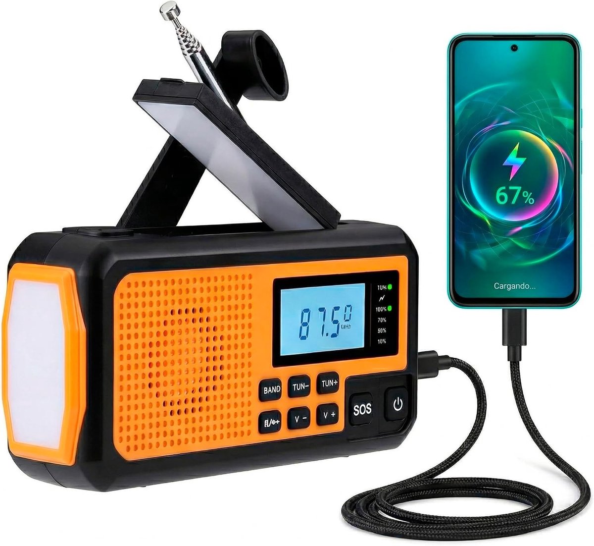 Noodradio solar en opwindbaar - Zwart - 153 x 47 x 77 mm - ABS Materiaal - Voor Camping en Wandelen