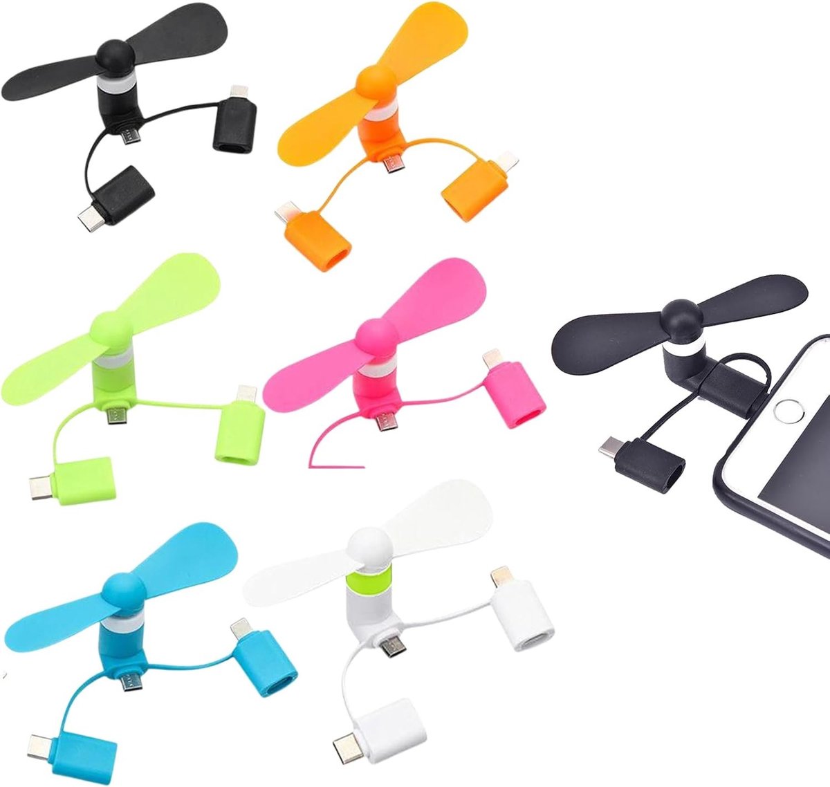 Mini USB Ventilator - Multicolor - 8,7 x 4,5 x 3 cm - Draagbare Ventilator voor Mobiele Telefoons - Set van 6 Stuks