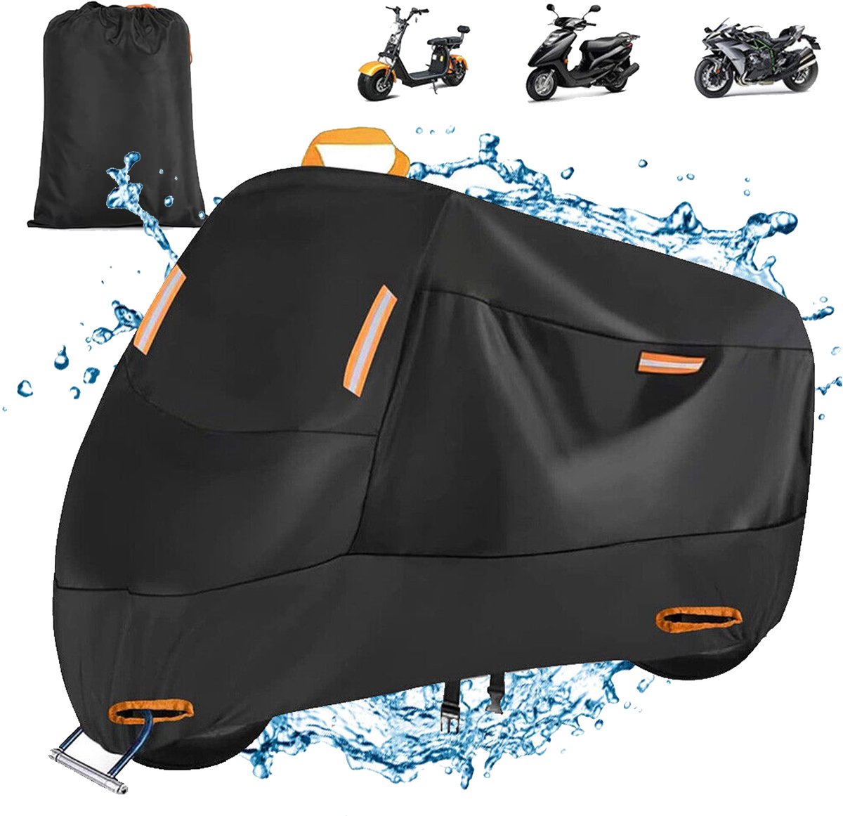 Motorhoes XL - Waterbestendige Motorhoes - 210D Oxford - 4 Reflecterende Strips - 2 Verstevigde Slotgaten - 2 Windgespen en Dubbele Naden - Voor Motorbescherming tegen Regen, Stof en Weer