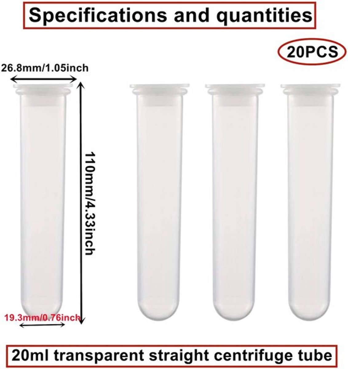 Centrifugebuizen 20 ml - Kunststof - Klikdeksel - Rond - Polypropyleen - Transparant - 20 stuks - Reageerbuis