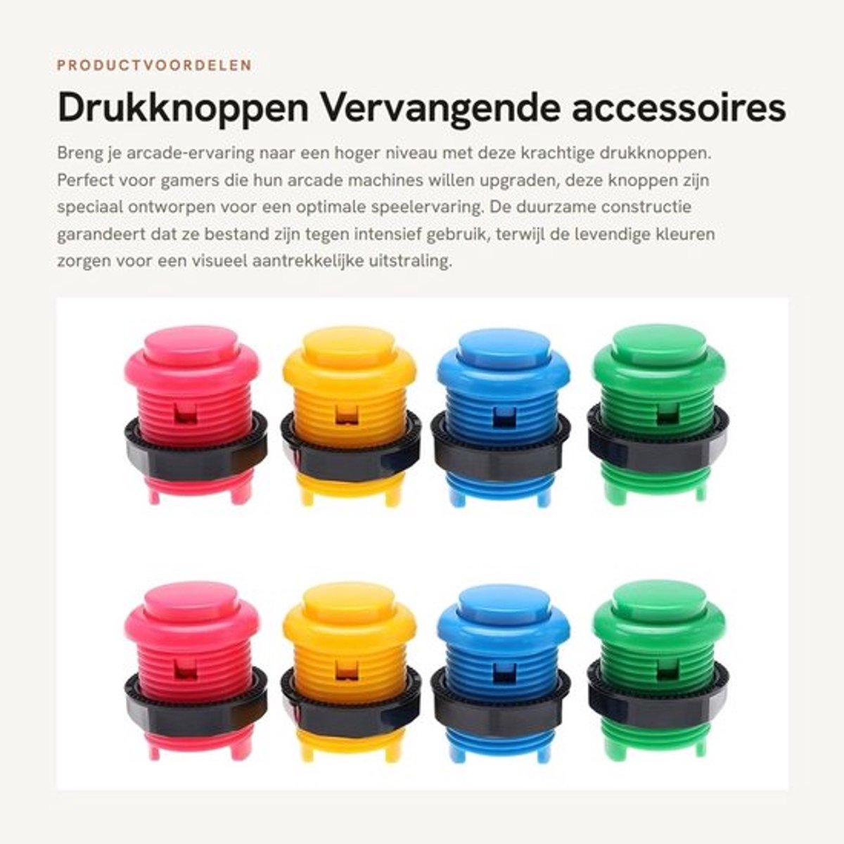 Drukknop 8 Stuks - Krachtige Drukknop - Miniatuur Bladschakelaar - Hoogwaardig Kunststof - Meerdere Kleuren - 28mm Montage - Arcadeknop
