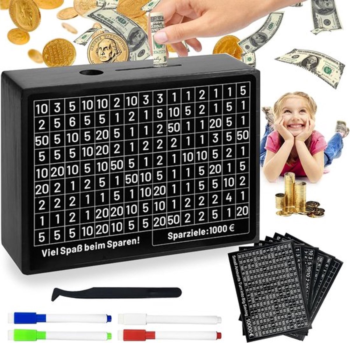 Spaarpot met cijfers - Spaarpot met doel - Spaarvarken - Spaarpot volwassenen - Spaarpot 500-10.000 euro - 1 stuk
