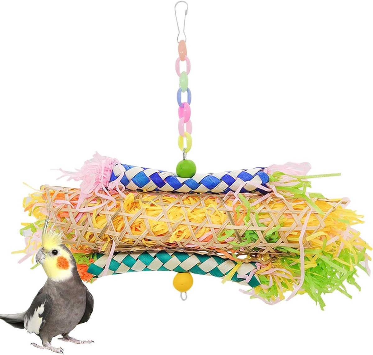 Vogel Speelgoed - Parkieten Speeltje - Vogels Vermaken - Natuurlijk Materiaal - 25 x 18 cm - Multicolor