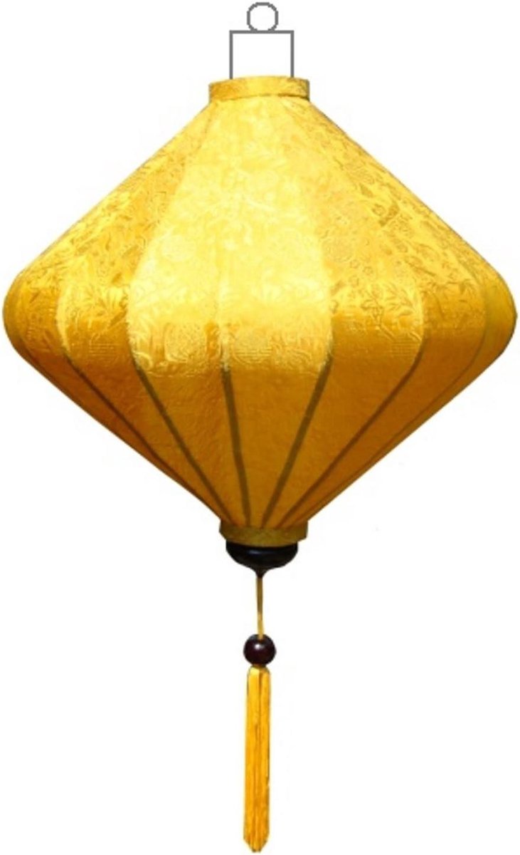 Zijden Lampion - Hanglamp Decoratie - Feestelijke Sfeer Creëren - Handgemaakt in Vietnam - 45 cm - Geel