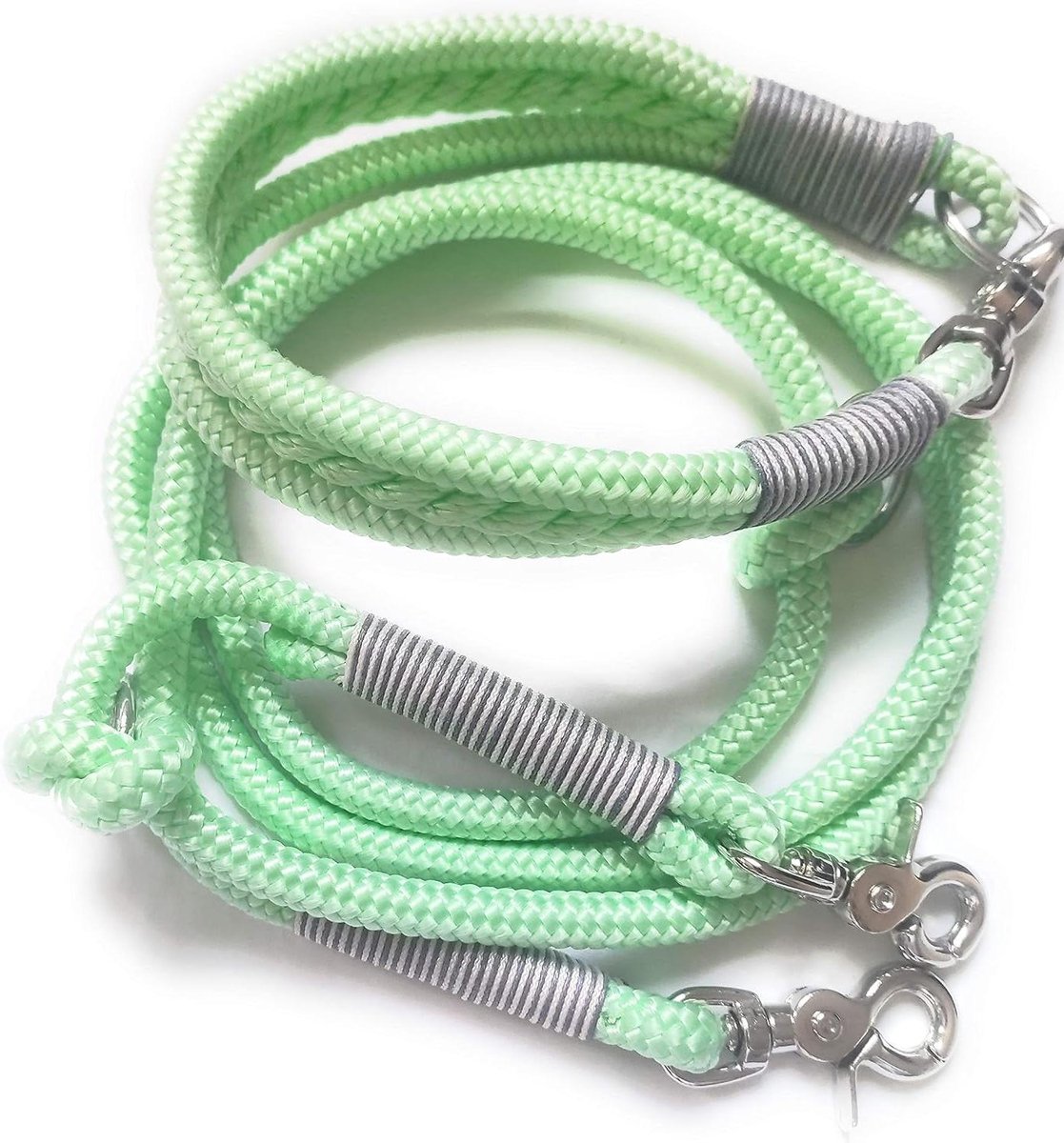 Hondenriem en Halsband Set - Hondenlijn Hondenhalsband - Wandelen met Hond - Handgemaakt Touw - 1.90m Lengte - Mintgroen