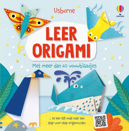 Boek "Leer Origami" met meer dan 60 vouwblaadjes. Origami dieren zoals een pinguïn, walvis, vlinder en vogel.