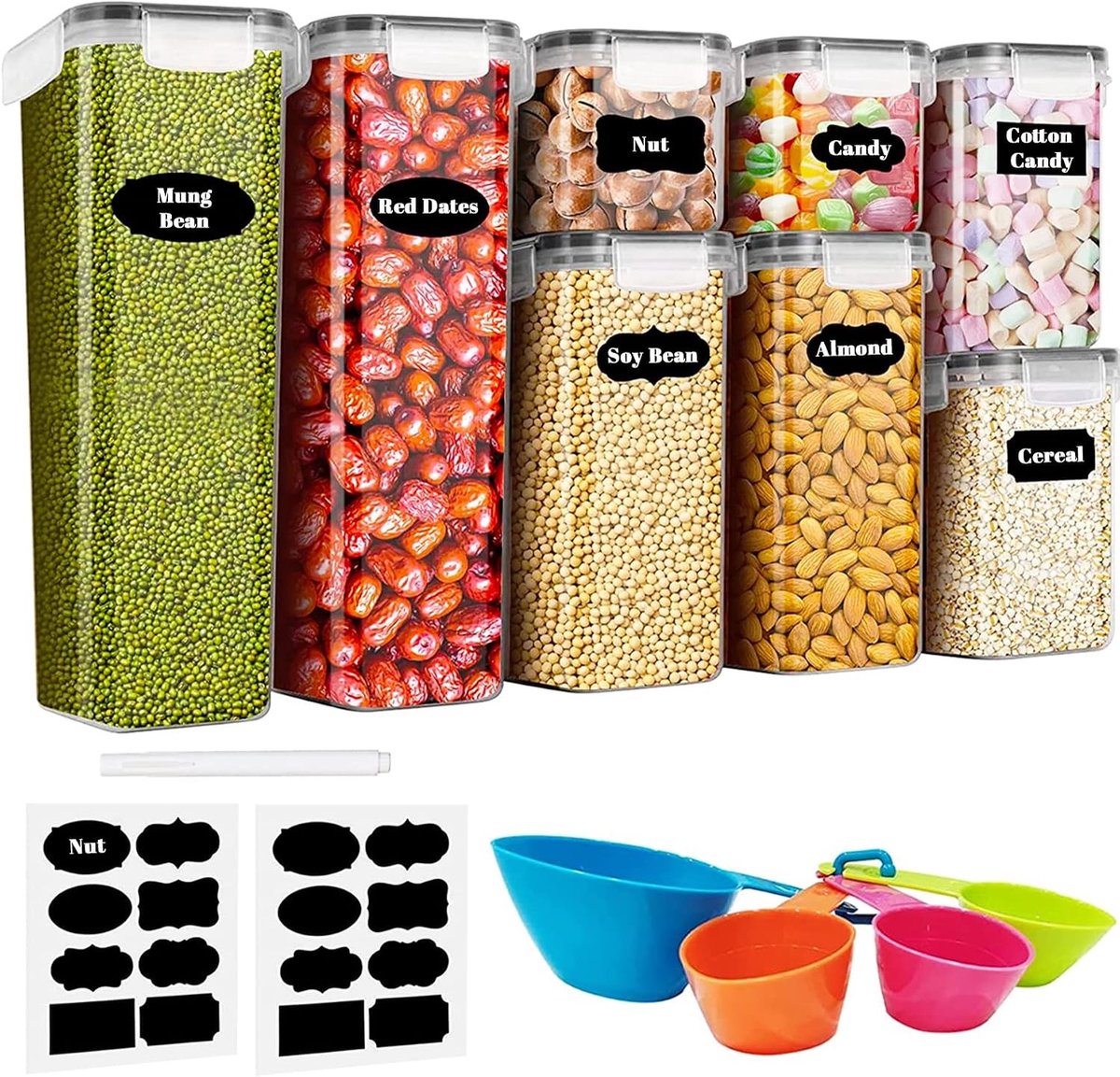 Beschuitblik - Transparant - 2,8L / 2L / 1,4L / 0,8L - Plastic Voorraaddozen Set - Voor Keukenopslag