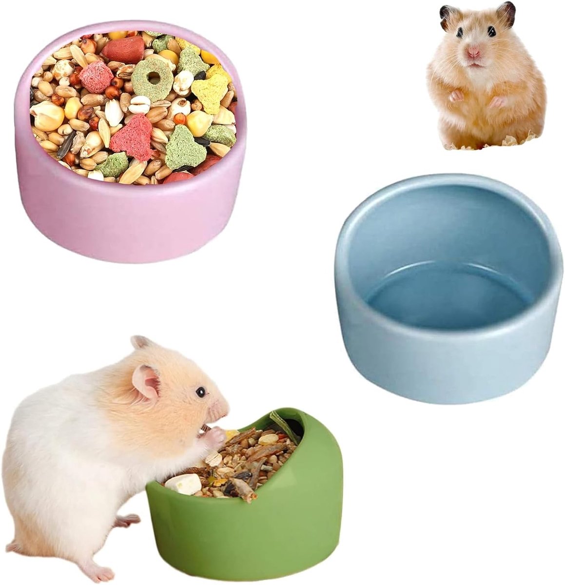 Set van 3 keramische voer- en drinkbakken voor hamsters, cavia's en chinchilla's - ideaal voor huisdieren
