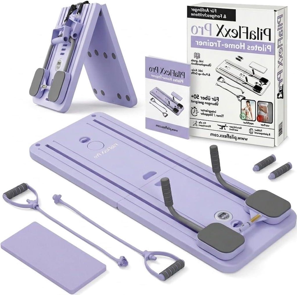 Pilates Board - Reformerboard Fitnessboard - Thuis Workout - Opvouwbaar met Banden - 55 x 42 x 41 cm - Paars
