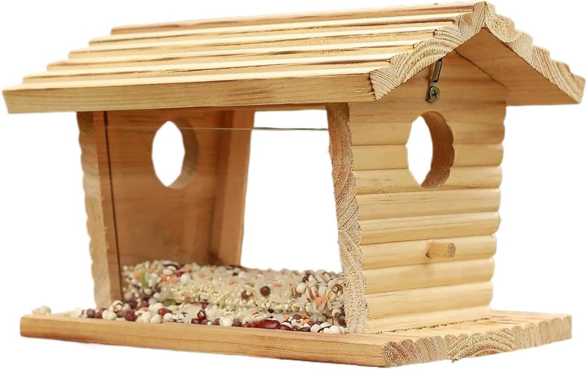 Houten Voederhuisje - Vogelvoederstation Buiten - Vogels Voeren - Weerbestendig Ontwerp - 27 x 20 x 20 cm - Niet gespecificeerd
