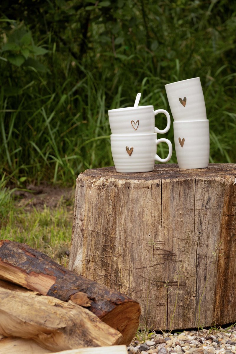 Zusss Cappuccino Mug Heart Keramiek White / Gold