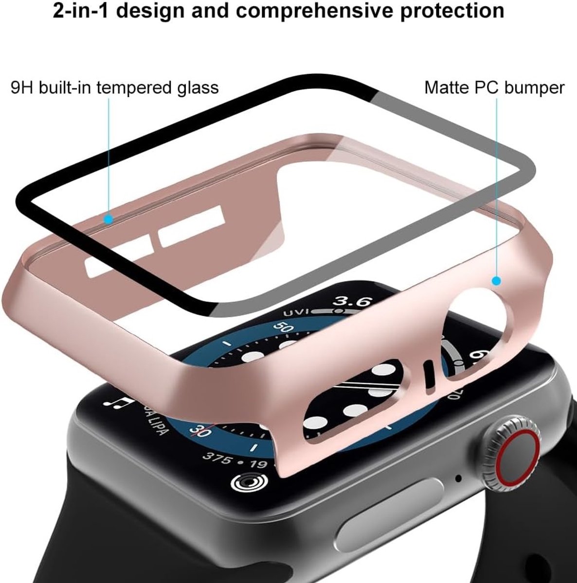 Hardcase met Screen Protector voor Apple Watch S4/5/6/SE 40mm - 2 Stuks, Inclusief Gehard Glas en Hoge Gevoeligheid (Roze Goud)