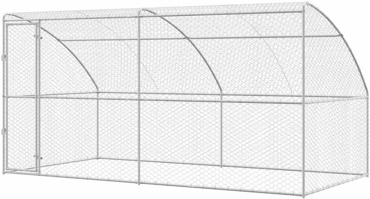 Hondenhok Set - Honden kennel Dierenverblijf - Buiten Huisvesting - Gegalvaniseerd Staal - 400 x 200 x 200 cm - Zilver